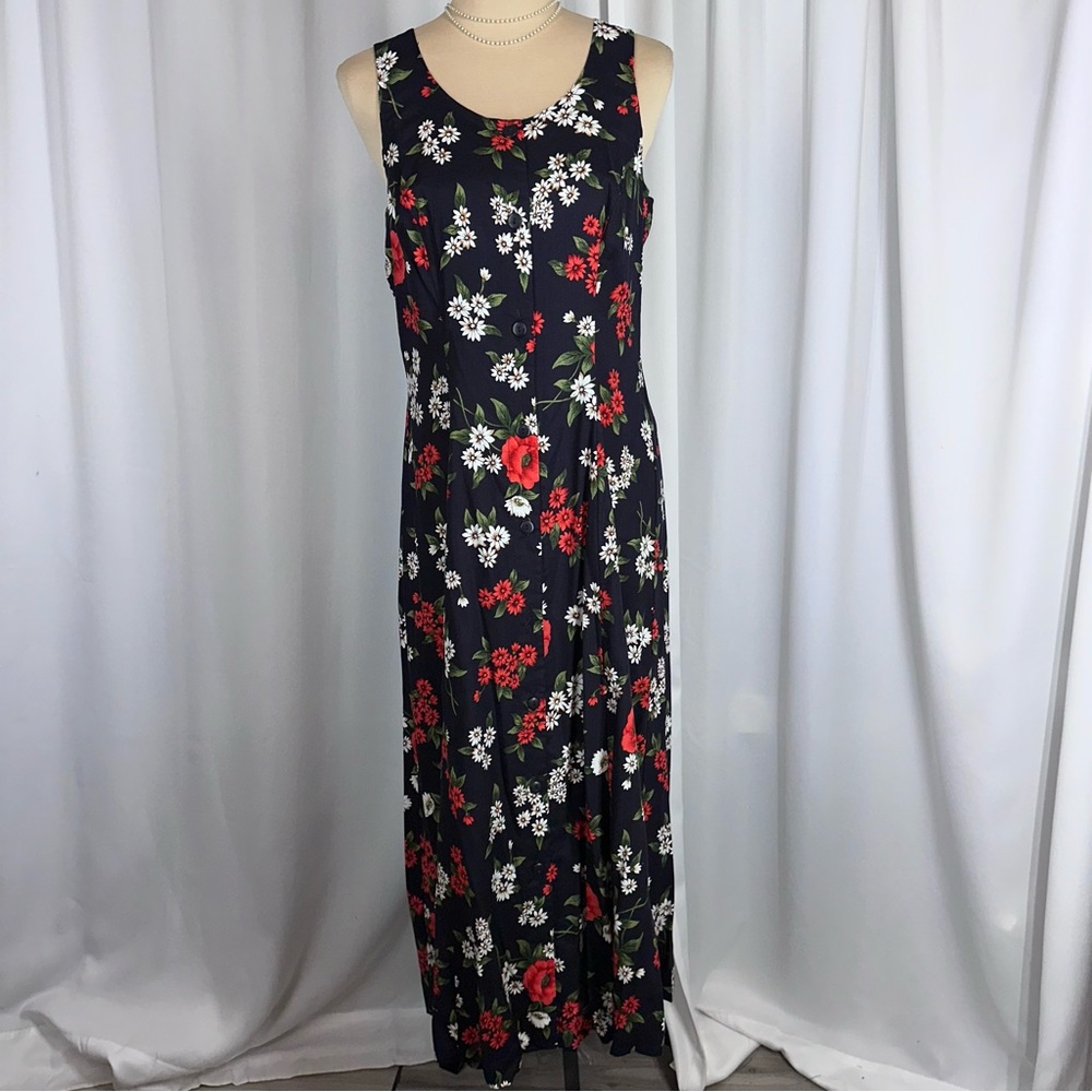 JR Bentley Smocked Maxi Dress 90s Y2K Vintage Sz 8 Button Front Floral EUC